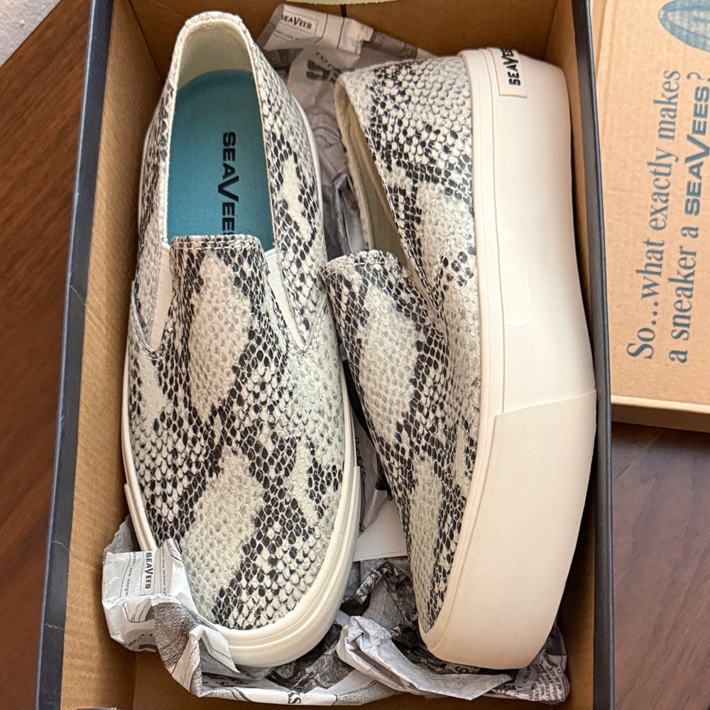 NEW SeaVees Baja Platform Ecru Snake Leather Shoes